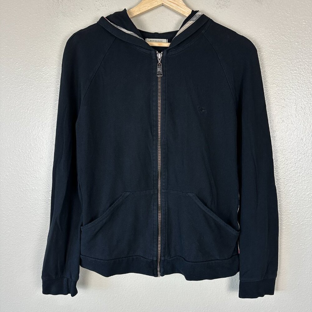 Burberry London Womens Medium Hoodie Nova Check Luxury Designer Casual Black - Picture 3 of 5